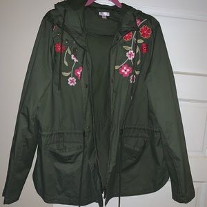Olive Green Jacket with Flowers